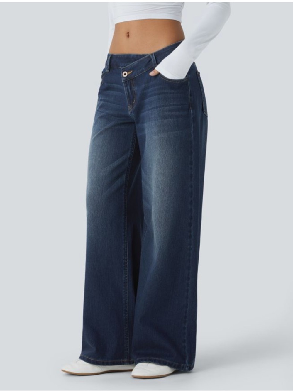 NWOT Halara Asymmetrical Baggy Wide-Leg Dark Blue Women’s Jeans Size XL Petite - Picture 3 of 7